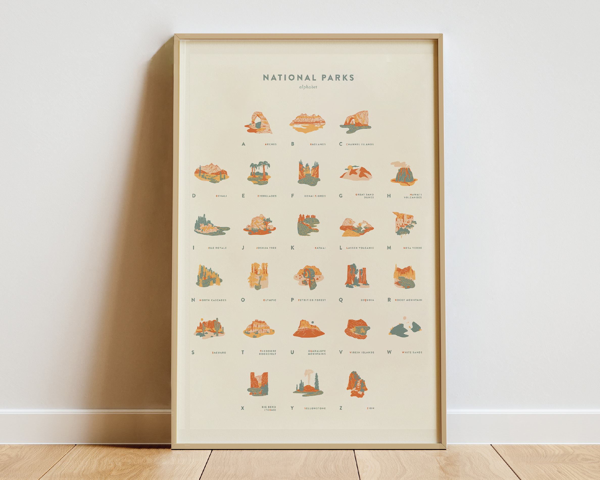 18x24" US National Parks Alphabet Poster